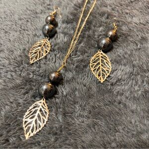 3pc Set Gold leaf necklaces and earrings